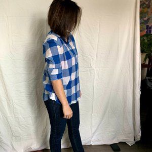 J Crew Buffalo Check Plaid Blue & White Popover